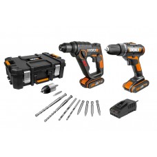 Набор: Дрель-шуруповерт WORX WX101 20V 30Нм аккумуляторная + Перфоратор WORX WX390 H3 20V 1,2Дж аккумуляторны + Кейс