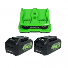 2 Аккумулятора с USB разъемом Greenworks G24USB4 24V (4 А/ч) + Зарядное устройство на 2 аккумулятора Greenworks G24C 24V