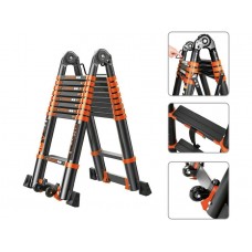 Лестница телескопическая 2-х секц. алюм. 290/580см, 2х7 ступ. 19,2кг BLACK LINE STARTUL (ST9932-058)
(усиленное шарнирное соединение, ширина ступени 8см, прорезиненные колеса и доп.стабилизаторы)