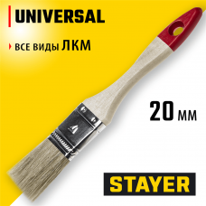 STAYER  UNIVERSAL, 20 мм, 3/4", светлая натуральная щетина, деревянная ручка, все виды ЛКМ, плоская кисть (0101-020)