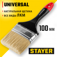 STAYER  Universal, 100 мм, 4", светлая, натуральная щетина, деревянная ручка, все виды ЛКМ, плоская кисть, Professional (0104-100)