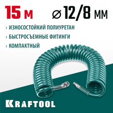 KRAFTOOL 15 м, 8х12 мм, 15 бар, шланг воздушный с фитингами рапид 06590-15