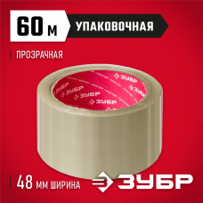 ЗУБР 48 мм х 60 м, 50 мкм, упаковочная клейкая лента (скотч), прозрачная 12031-50