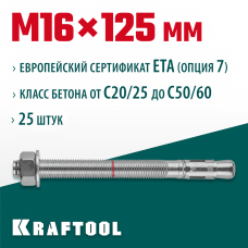 KRAFTOOL М16x125, ETA Опция 7, 25 шт., анкер клиновой 302184-16-125