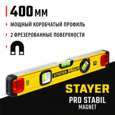 STAYER 400 мм, 3 глазка, точность 0.5 мм/м, уровень магнитный PRO STABIL MAGNET 3480-040