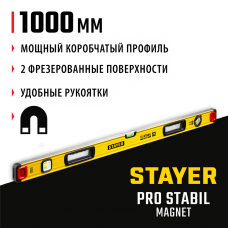 STAYER 1000 мм, 3 глазка, точность 0.5 мм/м, уровень магнитный PRO STABIL MAGNET 3480-100