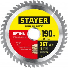 STAYER OPTIMA 190 x 20/16мм 36Т, диск пильный по дереву, оптимальный рез