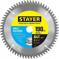 STAYER 190 х 30/20 мм, 64Т, диск пильный по алюминию MULTI MATERIAL 3685-190-30-64