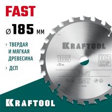 KRAFTOOL Fast 185 х 20 мм 24Т, диск пильный по дереву (36950-185-20)