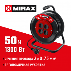 Удлинитель на катушке  MIRAX ПВС 2х0.75 50м 1300Вт (55052-50)