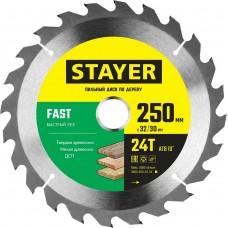 STAYER FAST 250 x 32/30мм 24Т, диск пильный по дереву, быстрый рез