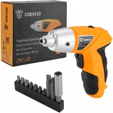 Аккумуляторная отвертка DEKO ZKS4, 4В, 0.6 Ач, з/у  с набором оснастки 10 шт, 4 Нм 063-4113