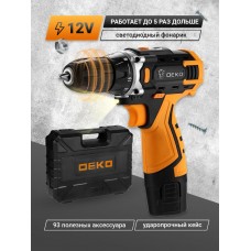 Аккумуляторная дрель-шуруповерт DEKO Banger 12v Li-Ion + набор инструмента  93 предмета, 1х1.5 Ач, з/у 063-4167